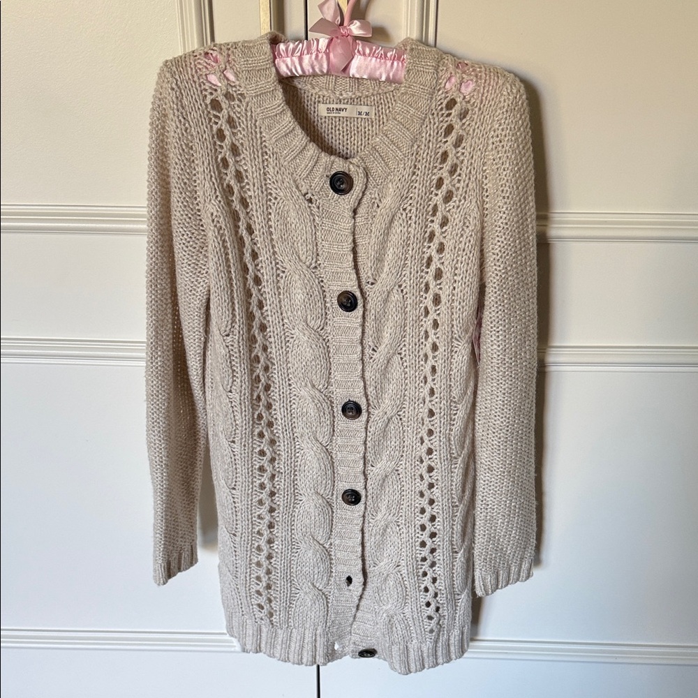 Old Navy Oatmeal Cable Knit Button Front Cardigan size M